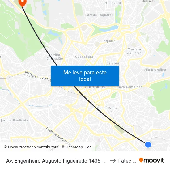 Av. Engenheiro Augusto Figueiredo 1435 - Vila Progresso Campinas - SP 13045-603 Brasil to Fatec Campinas map