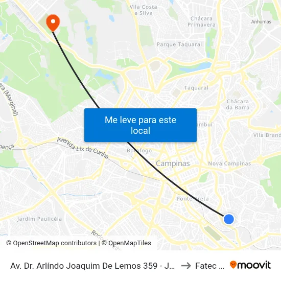 Av. Dr. Arlíndo Joaquim De Lemos 359 - Jardim Proença Campinas - SP 13100-451 Brasil to Fatec Campinas map