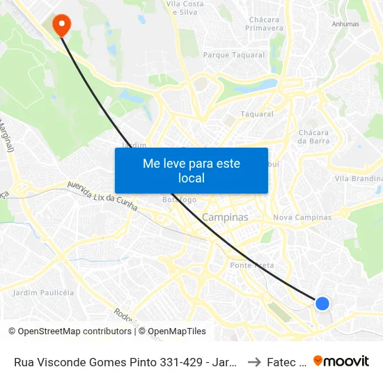 Rua Visconde Gomes Pinto 331-429 - Jardim Ouro Branco Campinas - SP 13100-504 Brasil to Fatec Campinas map