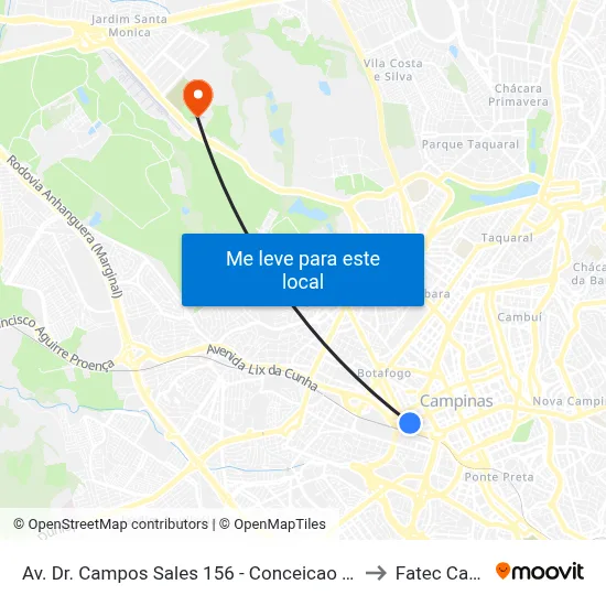 Av. Dr. Campos Sales 156 - Conceicao Campinas - SP Brasil to Fatec Campinas map