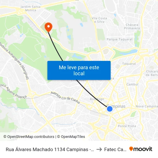 Rua Álvares Machado 1134 Campinas - São Paulo 13010 Brasil to Fatec Campinas map