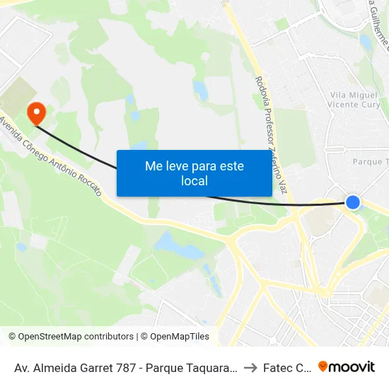 Av. Almeida Garret 787 - Parque Taquaral Campinas - SP 13087-291 Brasil to Fatec Campinas map