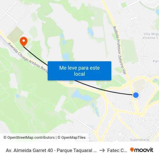 Av. Almeida Garret 40 - Parque Taquaral Campinas - SP 13087-291 Brasil to Fatec Campinas map