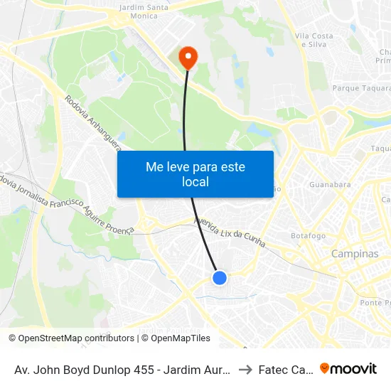 Av. John Boyd Dunlop 455 - Jardim Aurelia Campinas - SP Brasil to Fatec Campinas map
