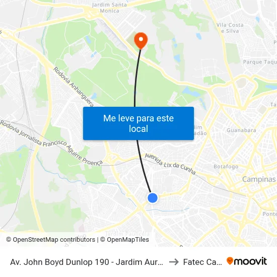 Av. John Boyd Dunlop 190 - Jardim Aurelia Campinas - SP Brasil to Fatec Campinas map