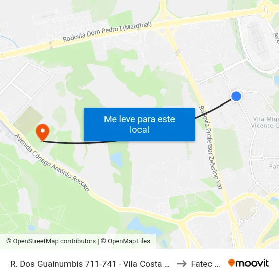 R. Dos Guainumbis 711-741 - Vila Costa E Silva Campinas - SP 13081-530 Brasil to Fatec Campinas map