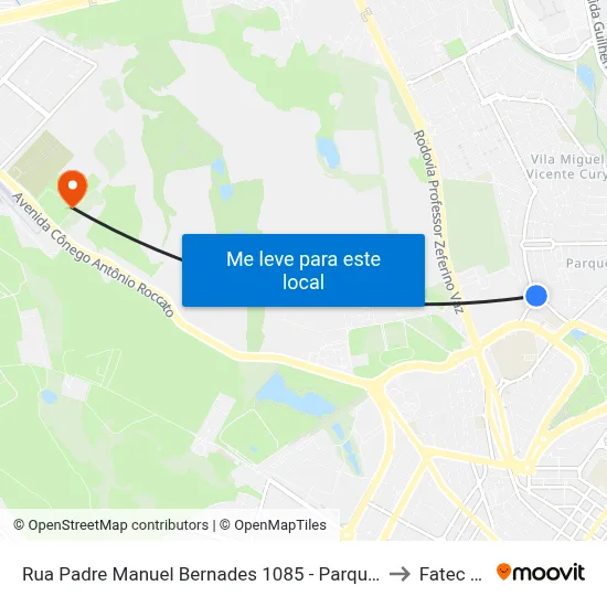 Rua Padre Manuel Bernades 1085 - Parque Taquaral Campinas - SP 13087-320 Brasil to Fatec Campinas map