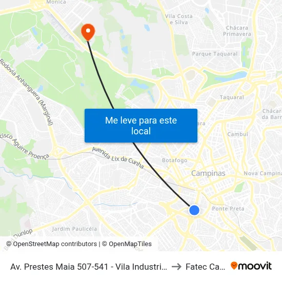 Av. Prestes Maia 507-541 - Vila Industrial Campinas - SP Brasil to Fatec Campinas map