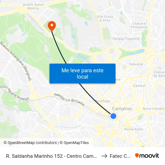 R. Saldanha Marinho 152 - Centro Campinas - SP 13013-081 Brasil to Fatec Campinas map