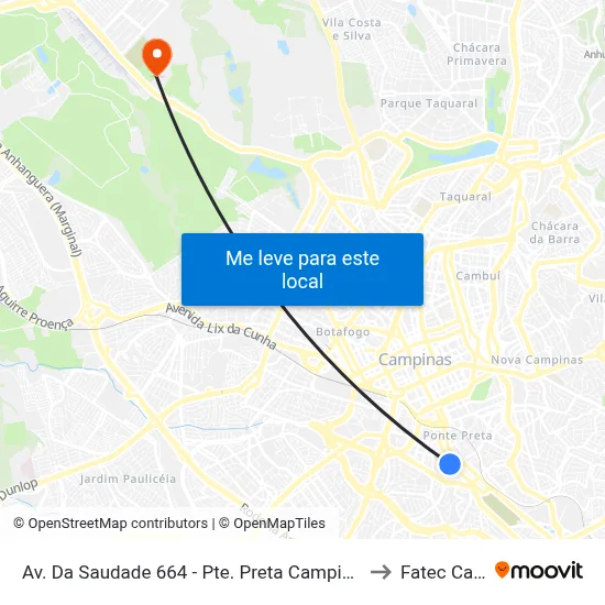 Av. Da Saudade 664 - Pte. Preta Campinas - SP 13041-670 Brasil to Fatec Campinas map