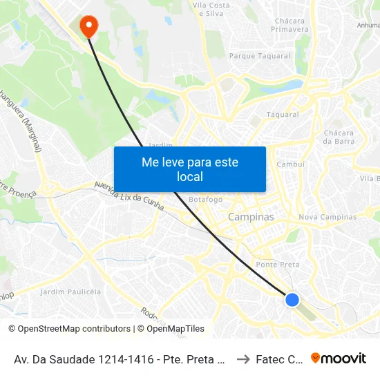 Av. Da Saudade 1214-1416 - Pte. Preta Campinas - SP 13041-670 Brasil to Fatec Campinas map