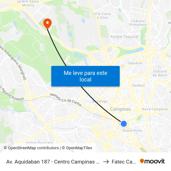 Av. Aquidaban 187 - Centro Campinas - SP 13026-510 Brasil to Fatec Campinas map
