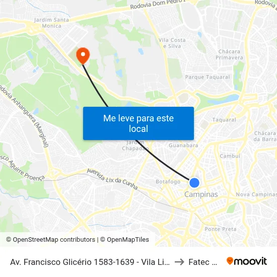 Av. Francisco Glicério 1583-1639 - Vila Lidia Campinas - SP 13012-100 Brasil to Fatec Campinas map