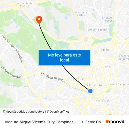 Viaduto Miguel Vicente Cury Campinas - São Paulo 13013 Brasil to Fatec Campinas map