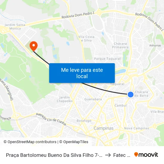Praça Bartolomeu Bueno Da Silva Filho 7-35 - Chácara Da Barra Campinas - SP Brasil to Fatec Campinas map