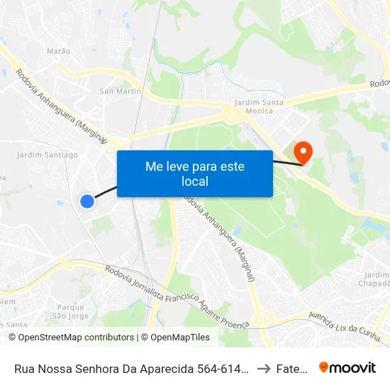 Rua Nossa Senhora Da Aparecida 564-614 - Conjunto Habitacional Padre Anchieta Campinas - SP Brasil to Fatec Campinas map
