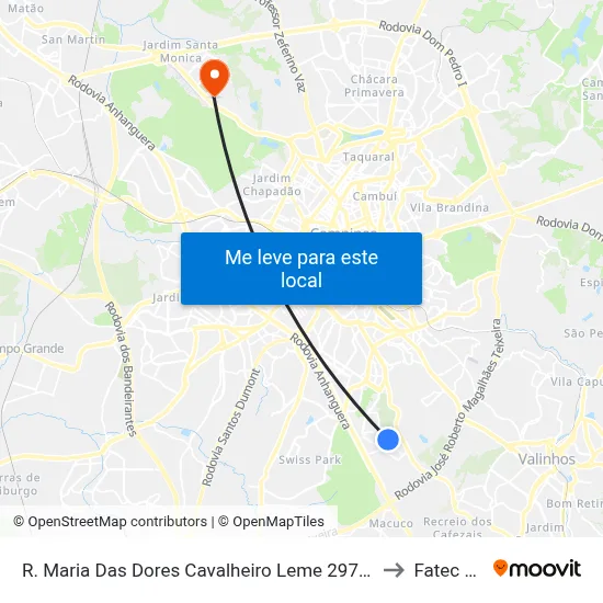 R. Maria Das Dores Cavalheiro Leme 297 - Parque Jambeiro Campinas - SP Brasil to Fatec Campinas map