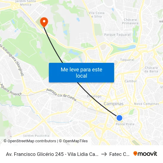 Av. Francisco Glicério 245 - Vila Lidia Campinas - SP 13026-501 Brasil to Fatec Campinas map