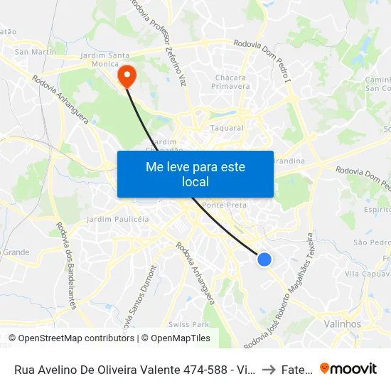 Rua Avelino De Oliveira Valente 474-588 - Vila Georgina Campinas - São Paulo 13043-805 República Federativa Do Brasil to Fatec Campinas map