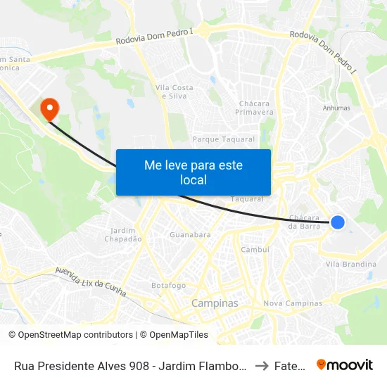 Rua Presidente Alves 908 - Jardim Flamboyant Campinas - SP 13091-107 República Federativa Do Brasil to Fatec Campinas map