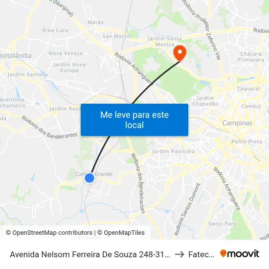 Avenida Nelsom Ferreira De Souza 248-310 - Jardim Florence Campinas - SP 13059-001 Brasil to Fatec Campinas map