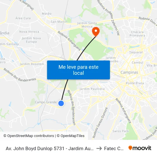 Av. John Boyd Dunlop 5731 - Jardim Aurelia Campinas - SP Brasil to Fatec Campinas map
