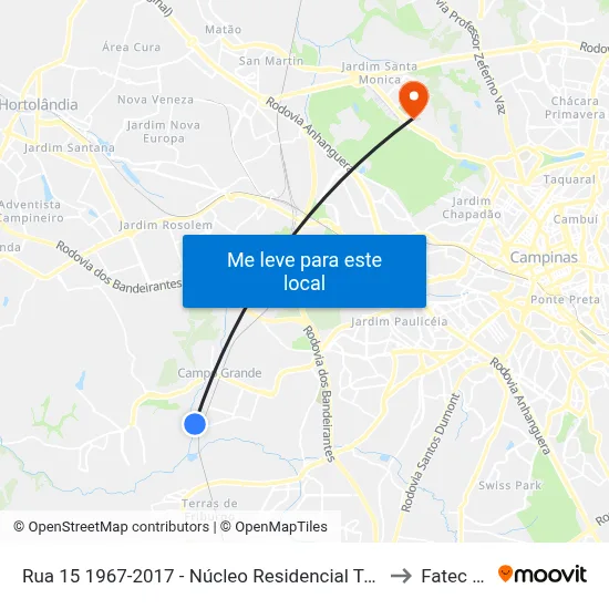Rua 15 1967-2017 - Núcleo Residencial Tres Estrelas Campinas - SP 13059-502 Brasil to Fatec Campinas map