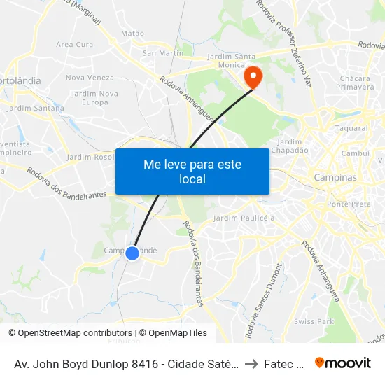 Av. John Boyd Dunlop 8416 - Cidade Satélite Íris Campinas - SP 13059-587 Brasil to Fatec Campinas map