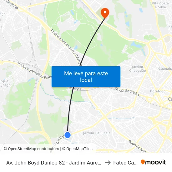 Av. John Boyd Dunlop 82 - Jardim Aurelia Campinas - SP Brasil to Fatec Campinas map