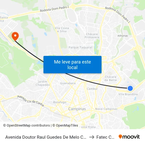 Avenida Doutor Raul Guedes De Melo Campinas - São Paulo Brasil to Fatec Campinas map