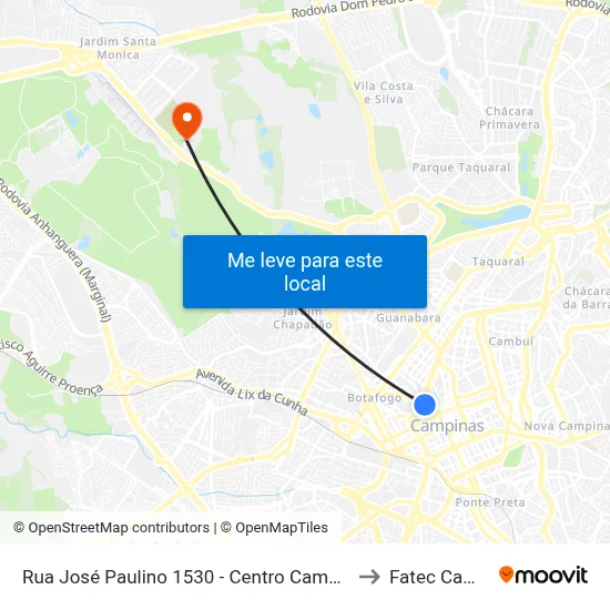 Rua José Paulino 1530 - Centro Campinas - SP Brasil to Fatec Campinas map