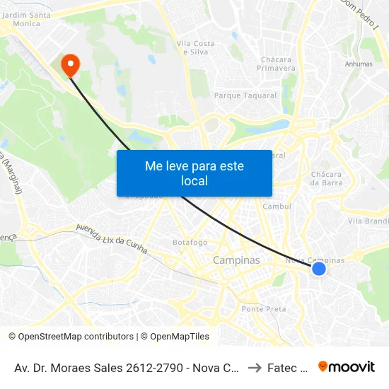 Av. Dr. Moraes Sales 2612-2790 - Nova Campinas Campinas - SP 13100-201 Brasil to Fatec Campinas map
