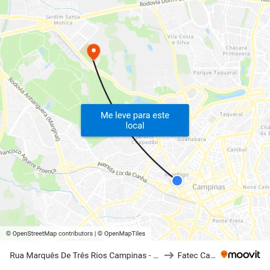 Rua Marquês De Três Rios Campinas - São Paulo 13020 Brasil to Fatec Campinas map