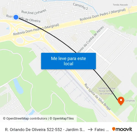 R. Orlando De Oliveira 522-552 - Jardim Sao Marcos Campinas - SP 13082-205 Brasil to Fatec Campinas map