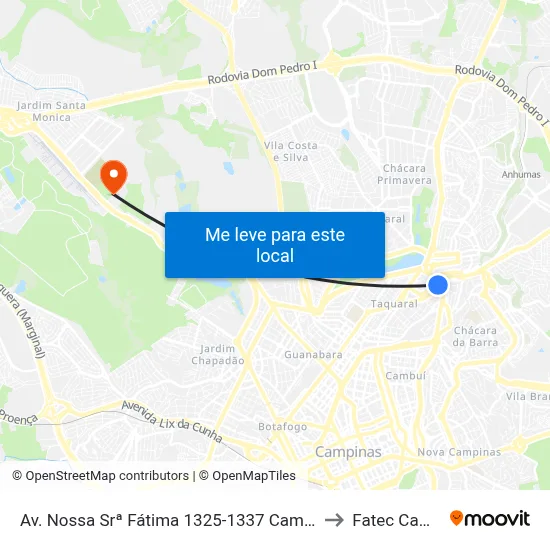 Av. Nossa Srª Fátima 1325-1337 Campinas - SP Brasil to Fatec Campinas map