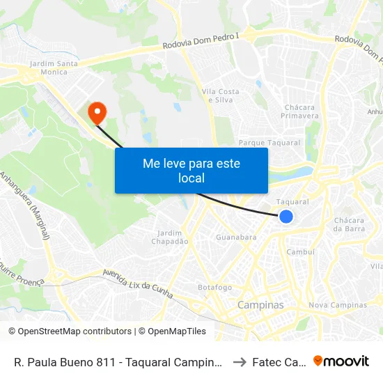 R. Paula Bueno 811 - Taquaral Campinas - SP 13076-061 Brasil to Fatec Campinas map