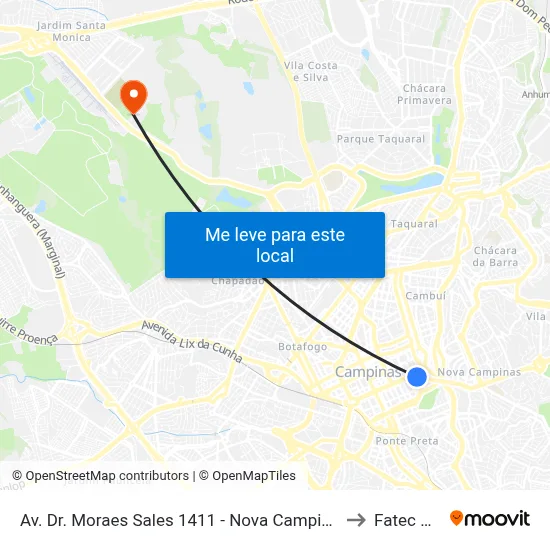 Av. Dr. Moraes Sales 1411 - Nova Campinas Campinas - SP 13092-111 Brasil to Fatec Campinas map