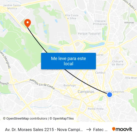Av. Dr. Moraes Sales 2215 - Nova Campinas Campinas - SP 13092-111 Brasil to Fatec Campinas map
