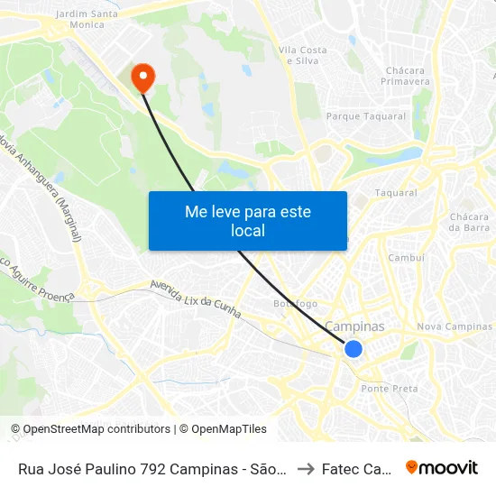 Rua José Paulino 792 Campinas - São Paulo 13013 Brasil to Fatec Campinas map