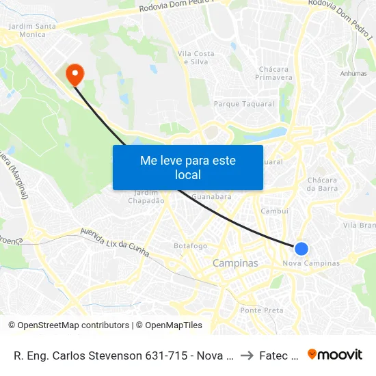 R. Eng. Carlos Stevenson 631-715 - Nova Campinas Campinas - SP 13092-132 Brasil to Fatec Campinas map
