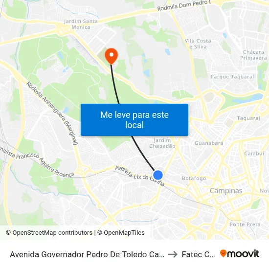 Avenida Governador Pedro De Toledo Campinas - São Paulo 13070 Brasil to Fatec Campinas map
