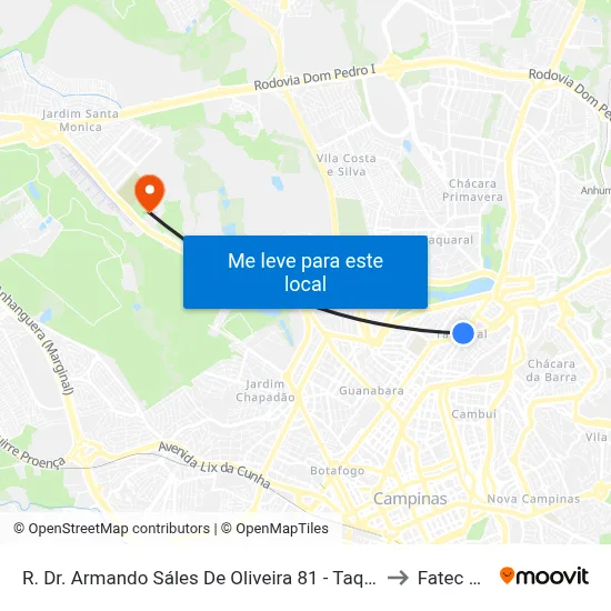 R. Dr. Armando Sáles De Oliveira 81 - Taquaral Campinas - SP 13076-015 Brasil to Fatec Campinas map