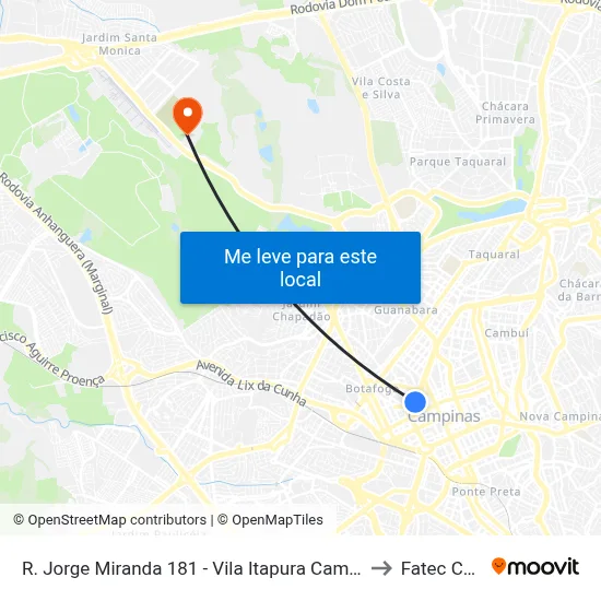 R. Jorge Miranda 181 - Vila Itapura Campinas - SP 13023-002 Brasil to Fatec Campinas map