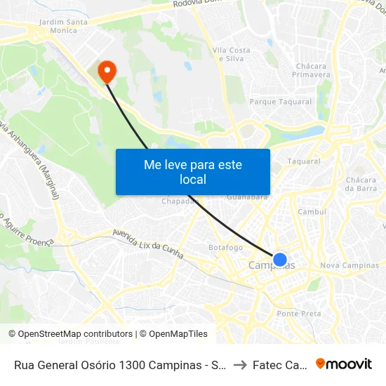 Rua General Osório 1300 Campinas - São Paulo 13010 Brasil to Fatec Campinas map