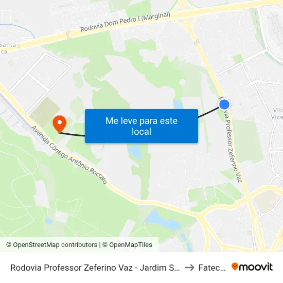 Rodovia Professor Zeferino Vaz - Jardim Santa Genebra II (Barao Geraldo) Campinas - SP Brasil to Fatec Campinas map
