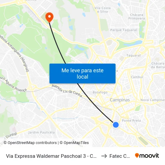 Via Expressa Waldemar Paschoal 3 - Centro Campinas - SP Brasil to Fatec Campinas map