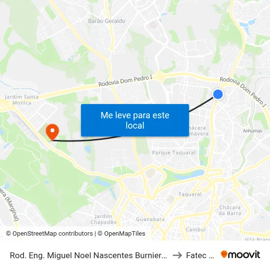 Rod. Eng. Miguel Noel Nascentes Burnier - Parque São Quirino Campinas - SP Brasil to Fatec Campinas map