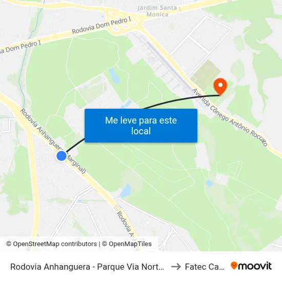 Rodovia Anhanguera - Parque Via Norte Campinas - SP Brasil to Fatec Campinas map