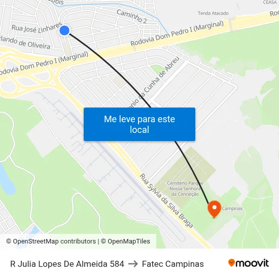 R Julia Lopes De Almeida 584 to Fatec Campinas map
