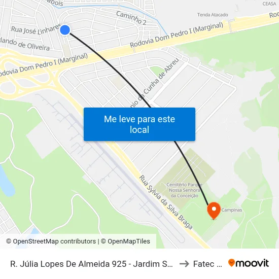 R. Júlia Lopes De Almeida 925 - Jardim Santa Monica Campinas - SP 13082-135 Brasil to Fatec Campinas map